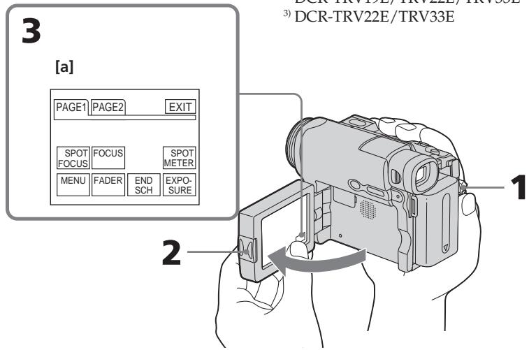 3 [a] PAGE1 PAGE2 EXIT SPOT FOCUS FOCUS SPOT METER MENU FADER END SCH EXPOSURE 1 2 3) DCR-TRV22E/TRV33E