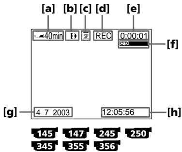 SONY DCR-TRV245E - Indicators displayed in the recording mode - 1