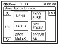 60min Select button to move. MENU EXPOSURE END 1/3 FADER SPOT FOCUS SPOT METER PROGRAM AE