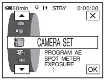 60min STBY 0:00:00 CAMERA SET PROGRAM AE SPOT METER EXPOSURE OK
