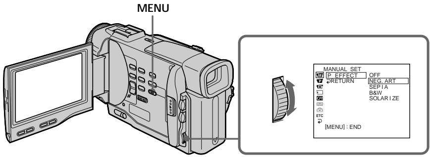 MENU MANUAL SET IP EFFECT OFF RETURN NEG, ART SEP 1A B&W SOLAR IZE [MENU] : END