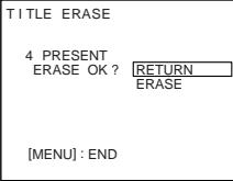 TITLE ERASE 4 PRESENT ERASE OK ? RETURN ERASE [MENU] : END
