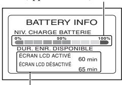SONY HVR-HD1000U - Pour vérifier l'autonomie de la batterie (Information relative à la batterie) - 2