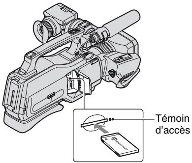 SONY HVR-HD1000U - Insérer le « Memory Stick Duo » dans la fente « Memory Stick Duo » dans le bon sens jusqu'à ce qu'il se produise un déclic. - 1