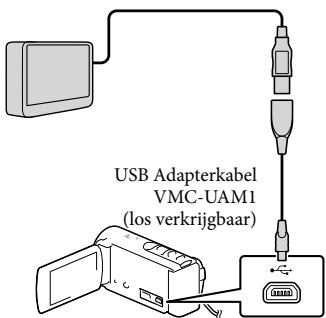 SONY HDR-CX190E, HDR-CX200, HDR-CX220 E, HDR-CX320 E - Sluit de camcorder aan op de externe media aan met de USB Adapterkabel (los verkrijgbaar). - 1