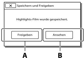 SONY HDR-CX190E, HDR-CX200, HDR-CX220 E, HDR-CX320 E - Wahlen Sie die gewünschte Funktion aus, wenn das Element gespeichert wurde. - 1