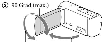 SONY HDR-CX190E, HDR-CX200, HDR-CX220 E, HDR-CX320 E - Einstellen des LCD-Bildschirmträgerwinkels - 1