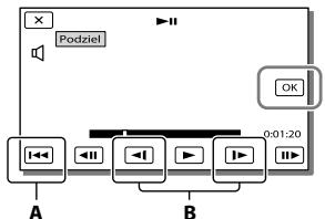 SONY HDR-TD30E - Za pomocą przycisków ▶/Ⅱ zaznaczyć punkt podziału filmu na ujęcia, po czym wybierz OK. - 1