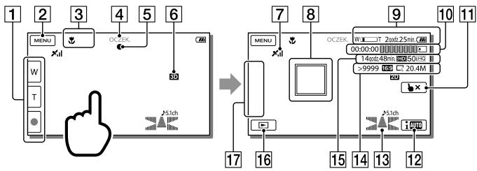 SONY HDR-TD30E - Wskaźniki na ekranie podczas nagrywania - 1