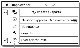 Impostazioni ATTESA Impost. Supporto Selezione Supporto Memoria interna Info supporto Formatta Ripara f.dbase imm.