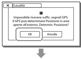 Località Impossibile ricevere suffic. segnali GPS. Il GPS può determinare Posizione in aree aperte all'esterno. Determin. Posizione? OK Annulla