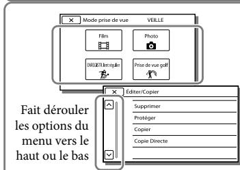 Mode prise de vue VEILLE Film Photo NEESELE Prise de vue golf Editor/Copier Supprimer Protéger Copier Copie Directe Fait dérouler les options du menu vers le haut ou le bas