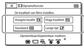 Opnamefunctie HQ De kwaliteit van films instellen. Hoogste kwalitt FX Hoge kwaliteit FH Standaard HG Lange tijd LP Opneembaar/kopieerbaar medium.