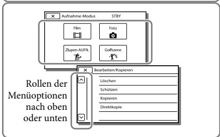 Rollen der Menüoptionen nach oben oder unten