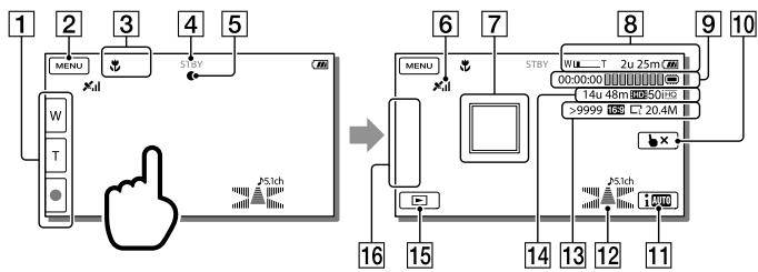 SONY HDR-PJ580 - Aanduidingen op het scherm tijdens het maken van opnamen - 1