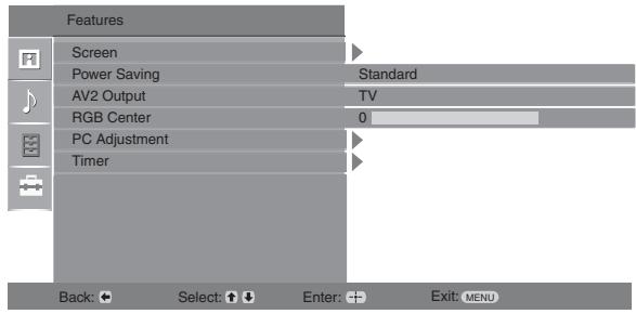SONY KDL-26U2000 - Features menu - 1