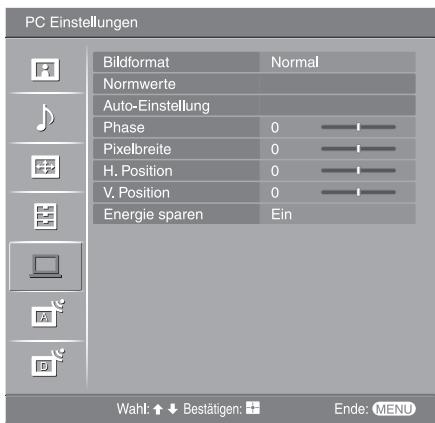 SONY KDL-32V2000 - Menü „PC Einstellungen“ - 1