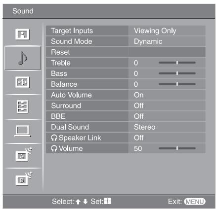 SONY KDL-32V2000 - Sound menu - 1