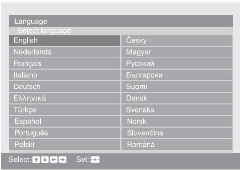 Language Select language English Cesky Nederlands Magyar Français Rусский Italiano Български Deutsch Suomi Еллгнікă Dansk Türkçe Svenska Español Norsk Português Slovenčina Polski Română Select: ↗ ↕ ↙ → Set: +