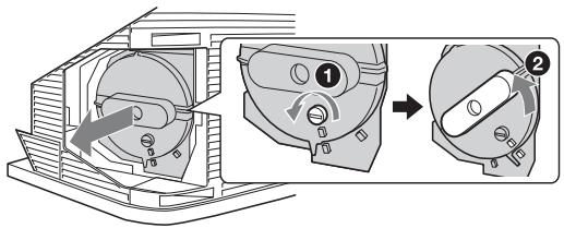 Technical diagram showing mechanical assembly steps with numbered components and directional arrows indicating motion