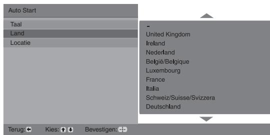 Auto Start Taal Land Locatie - United Kingdom Ireland Nederland Belgïe/Belgique Luxembourg France Italia Schweiz/Suisse/Svizzera Deutschland Terug: Kies: Bevestigen: