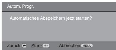 Autom. Progr. Automatisches Abspeichern jetzt starten? Zurück:← Start: - Abbrechen: MENU
