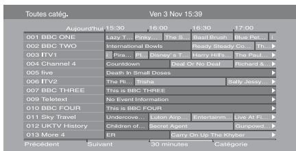 Toutes catég. Ven 3 Nov 15:39 Aujourd'hui 15:30 - 16:00 - 16:30 - 17:00 001 BBC ONE 002 BBC TWO 003 ITV1 004 Channel 4 005 five 006 ITV2 007 BBC THREE 009 Teletext 010 BBC FOUR 011 Sky Travel 012 UKTV History 013 More 4 Précière Suivant 30 minutes Categorie