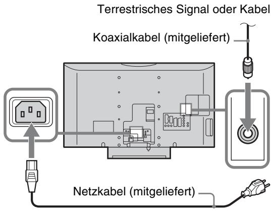 Terrestrisches Signal oder Kabel Koaxialkabel (mitgeliefert) Netzkabel (mitgeliefert)
