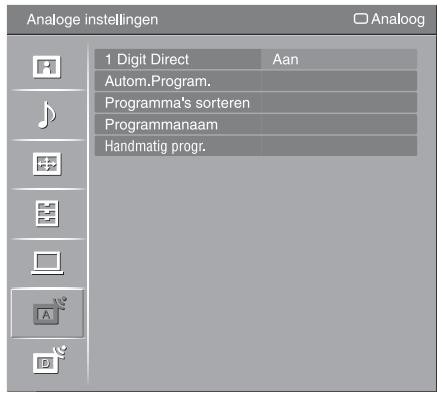Analoge instellingen 1 Digit Direct Aan Autom.Program. Programma's sorteren Programmanaam Handmatig progr.