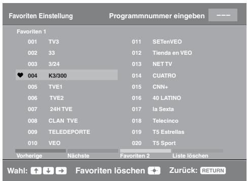 SONY KDL-32P3500 - Verwenden der digitalen Favoritenliste DVB* - 1