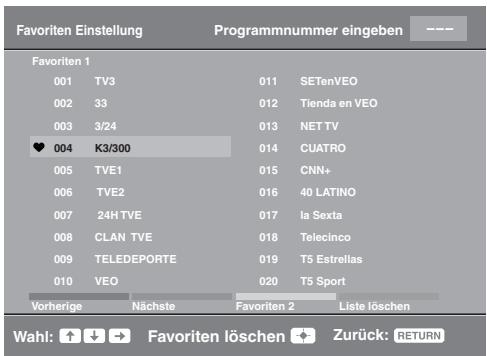 SONY KDL-32S5550 - Verwenden der digitalen Favoritenliste DVB\* - 1