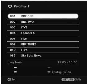 SONY KDL-52W5500 - Utilización de la lista de Favoritos - 1