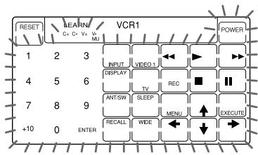 RESET LEARN VCR1 POWER 1 2 3 INPUT VIDEO 1 4 5 6 DISPLAY TV REC ANT/SW SLEEP 7 8 9 MENU +10 0 ENTER RECALL WIDE EXECUTE
