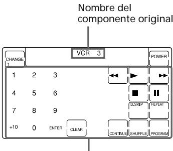 Nombre del componente original CHANGE VCR 3 POWER 1 2 3 4 5 6 7 8 9 +10 0 ENTER CLEAR C.SKIP REPEAT CONTINUE SHUFFLE PROGRAM
