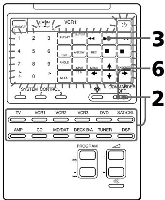 CHANGE 1 2 3 VCR1 4 5 6 7 8 9 0 SYSTEM CONTROL COMPANION OFF 3 6 2 TV VCR1 VCR2 VCR3 DVD SAT/CBL AMP CD MD/DAT DECK B/A TUNER DSP PROGRAM
