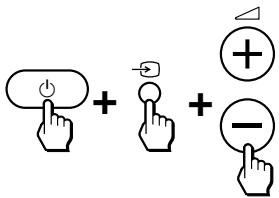 Diagram showing three hand icons: a button, a cursor with directional arrow, and a minus sign, illustrating a basic electrical or logic operation.