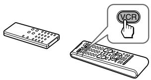 Illustration showing a keyboard and a VCR button with a pointing hand, likely indicating a control or interface interaction.