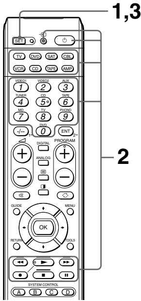 1,3 SET TV GVD SAT CBL VCR CD TAPE AMP VIDEO1 VIDEO2 AUX TUNER 2 3 4 5° 6 MD TV PUDC2 7 8 9 +/- 0 ENT DIGITAL PROGRAM ANALOG - - - GUIDE MENU RETURN TOOLS SYSTEM CONTROL A B C D