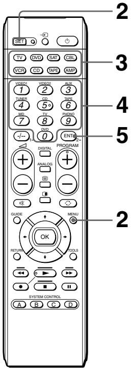 SET TV OVD CAT CBD VCR CD TAPE AMP VIDEO1 VIDEO2 AUX 1 2 3 TUNER CD TIME 4 5 6 MD TV P/WORD 7 8 9 -/- 0 ENT DIGITAL PROGRAM + ANALOG - @ - OK GUIDE MENU OK RETURN TOOLS ← C > ← ▶ SYSTEM CONTROL A B C D 2 3 4 5 2