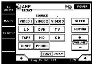 SONY RM-TP1 - Sélectionnez l'amplificateur/ampli-tuner Sony sur l'écran RM SELECT. - 1