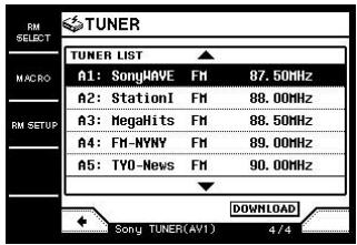 SONY RM-TP1 - To download the station names, touch  to select the following screen (screen 4/4), then touch DOWNLOAD. - 1