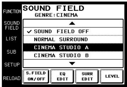 SONY RM-TP501 - Visualización de la pantalla SOUND FIELD - 2
