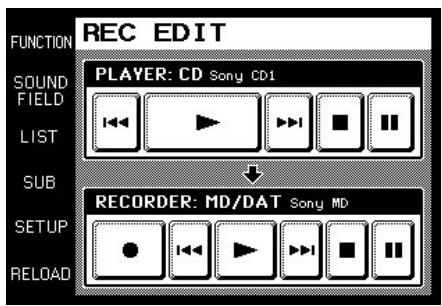 SONY RM-TP501 - Touchez l'écran pour sélectionner l'enregistreur (dans notre exemple, MD/DAT). - 1
