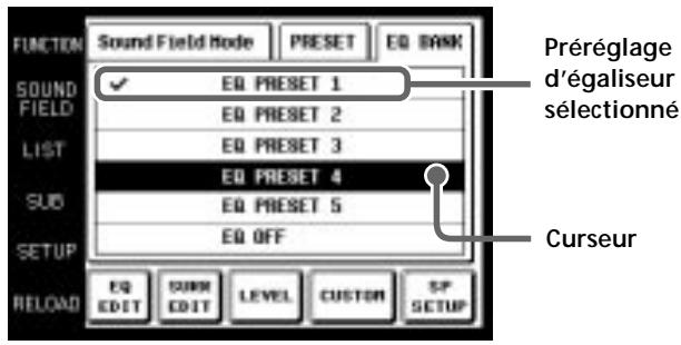 PRéréglage d'égaliseur sélectionné SOUND FIELD EQ PRESET 1 EQ PRESET 2 EQ PRESET 3 EQ PRESET 4 EQ PRESET 5 EQ OFF SUD EQU EQU EQU EQU EQU EQU EQU EQU EQU EQU EQU EQU EQU EQU EQU EQU EQU EQU EQU EQU EQU EQU EQU EQU EQU EQU EQU EQU EQU EQU EQU EQU EQU EQU