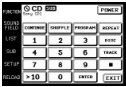FUNCTION CD SUB SOUND FIELD CONTINUE SHUFFLE PROGRAM REPEAT LIST 1 2 3 DISC SUB 4 5 6 TRACK SETUP 7 8 9 ■ RELOAD >10 0 ENTER EXIT