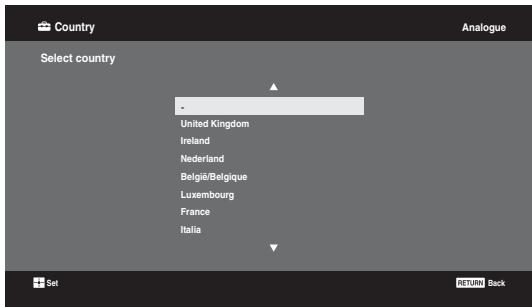 SONY RM ED011 - Press ♩/▽ to select the country/region in which you will operate the TV, then press ⊕. - 1