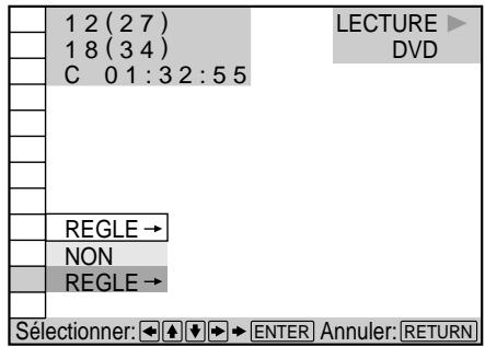 1 2 (2 7) 1 8 (3 4) C 0 1:3 2:5 5 LEGURE DVD REGLE → NON REGLE → Sélectionner: ← ↑ ↓ ➕ ENTER Annuler: RETURN