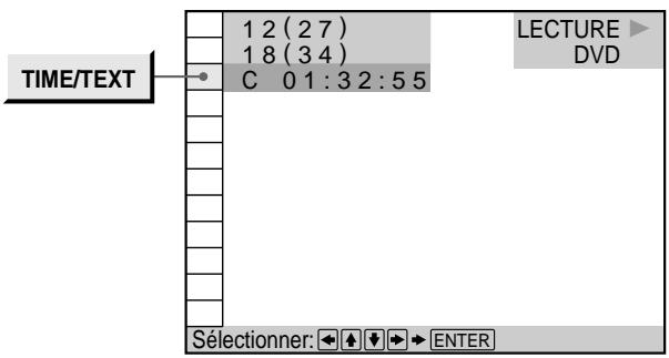 TIME/TEXT 1 2 (2 7) 1 8 (3 4) C 0 1 : 3 2 : 5 5 LECTURE DVD Sélectionner: ← ↓ → ENTER