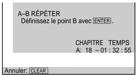 A-B RÉPÉTER Définissez le point B avec ENTER. CHAPITRE TEMPS A: 18 - 01 : 32 : 55 Annuler: CLEAR