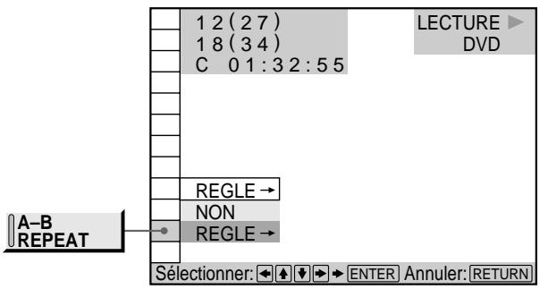 12 (27) 18 (34) C 01:32:55 LEGURE DVD REGLE → NON REGLE → A-B REPEAT Sélectionner: ← ↓ → ENTER Annuler: RETURN